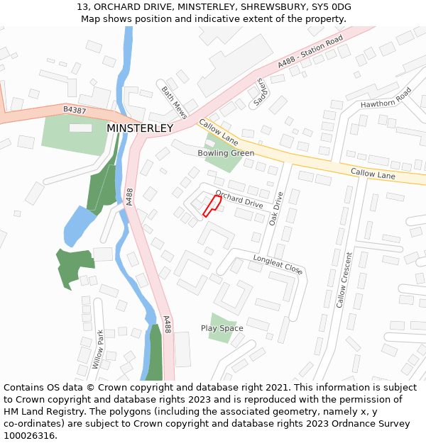 13, ORCHARD DRIVE, MINSTERLEY, SHREWSBURY, SY5 0DG: Location map and indicative extent of plot