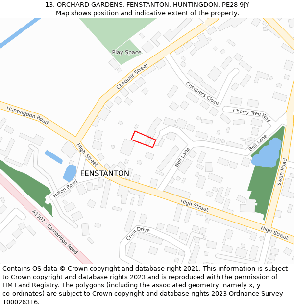 13, ORCHARD GARDENS, FENSTANTON, HUNTINGDON, PE28 9JY: Location map and indicative extent of plot