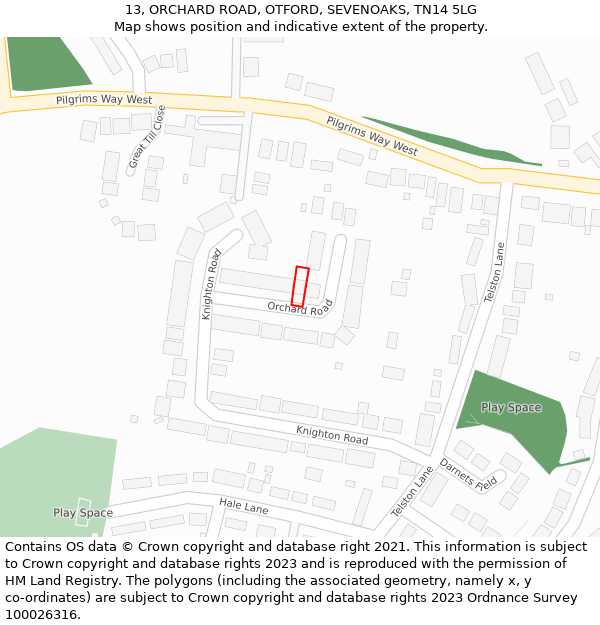 13, ORCHARD ROAD, OTFORD, SEVENOAKS, TN14 5LG: Location map and indicative extent of plot