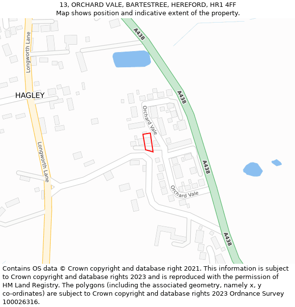 13, ORCHARD VALE, BARTESTREE, HEREFORD, HR1 4FF: Location map and indicative extent of plot