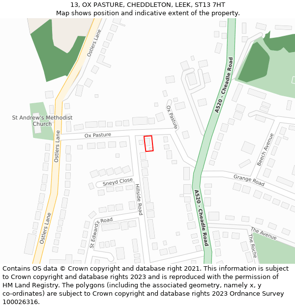 13, OX PASTURE, CHEDDLETON, LEEK, ST13 7HT: Location map and indicative extent of plot