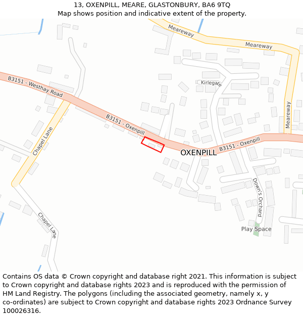 13, OXENPILL, MEARE, GLASTONBURY, BA6 9TQ: Location map and indicative extent of plot