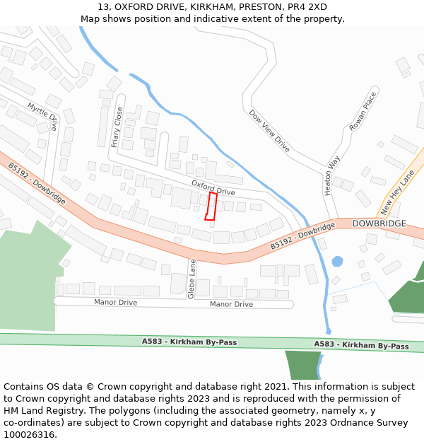 13, OXFORD DRIVE, KIRKHAM, PRESTON, PR4 2XD: Location map and indicative extent of plot