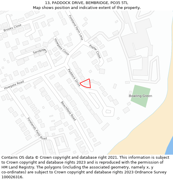13, PADDOCK DRIVE, BEMBRIDGE, PO35 5TL: Location map and indicative extent of plot