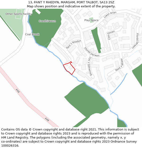 13, PANT Y RHEDYN, MARGAM, PORT TALBOT, SA13 2SZ: Location map and indicative extent of plot