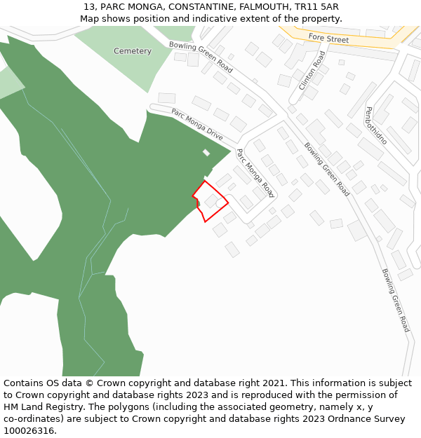 13, PARC MONGA, CONSTANTINE, FALMOUTH, TR11 5AR: Location map and indicative extent of plot