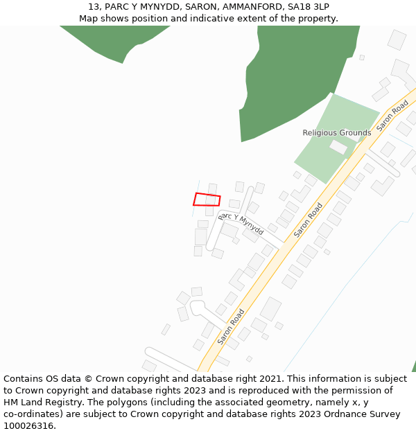 13, PARC Y MYNYDD, SARON, AMMANFORD, SA18 3LP: Location map and indicative extent of plot