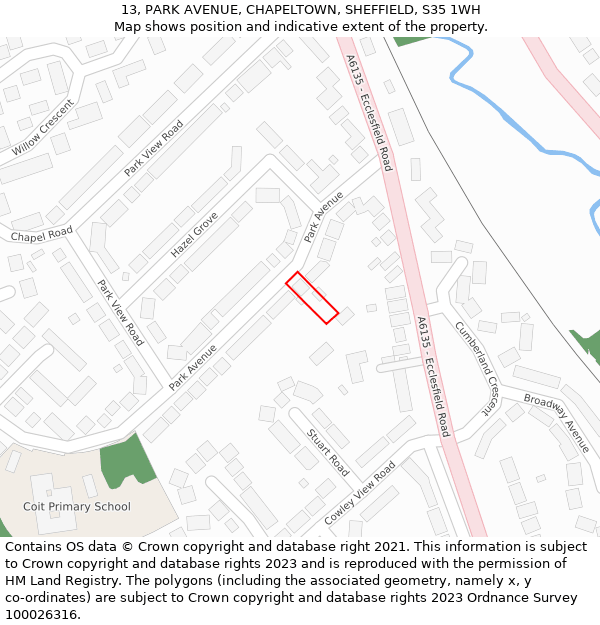 13, PARK AVENUE, CHAPELTOWN, SHEFFIELD, S35 1WH: Location map and indicative extent of plot