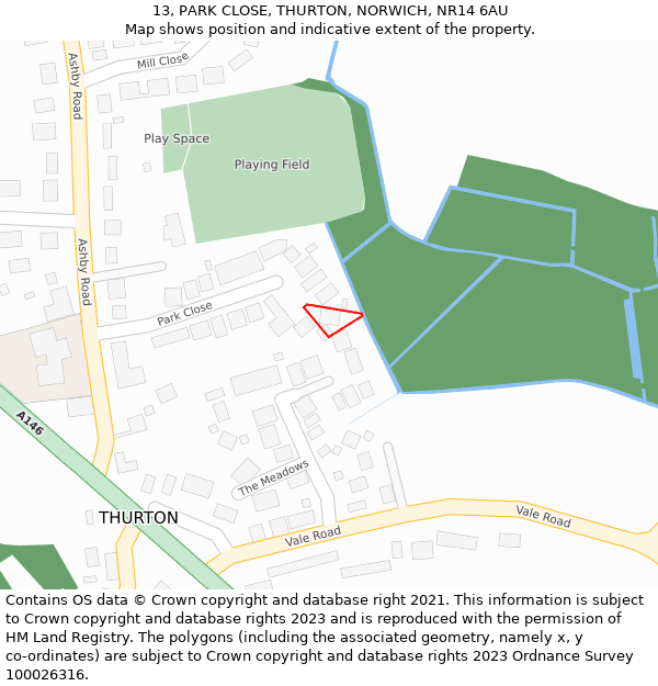 13, PARK CLOSE, THURTON, NORWICH, NR14 6AU: Location map and indicative extent of plot