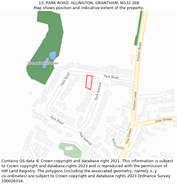 13, PARK ROAD, ALLINGTON, GRANTHAM, NG32 2EB: Location map and indicative extent of plot