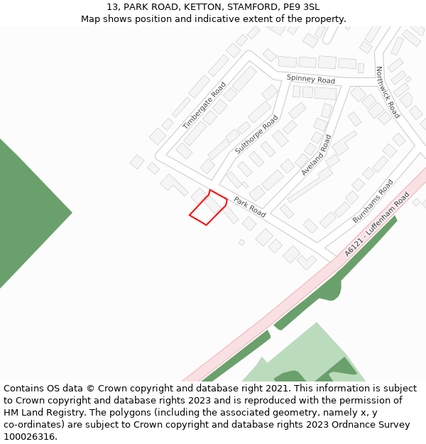 13, PARK ROAD, KETTON, STAMFORD, PE9 3SL: Location map and indicative extent of plot