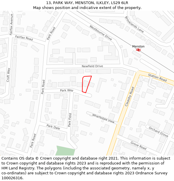 13, PARK WAY, MENSTON, ILKLEY, LS29 6LR: Location map and indicative extent of plot