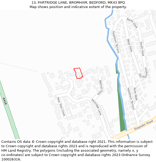 13, PARTRIDGE LANE, BROMHAM, BEDFORD, MK43 8PQ: Location map and indicative extent of plot