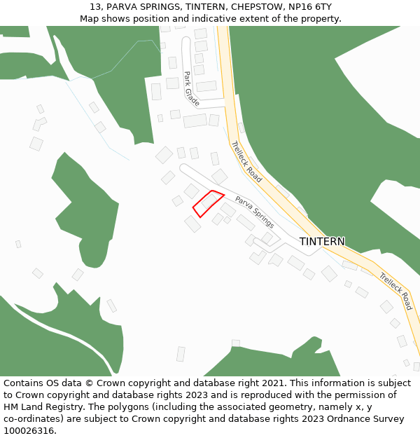 13, PARVA SPRINGS, TINTERN, CHEPSTOW, NP16 6TY: Location map and indicative extent of plot