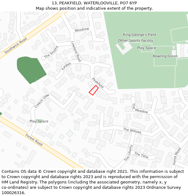 13, PEAKFIELD, WATERLOOVILLE, PO7 6YP: Location map and indicative extent of plot