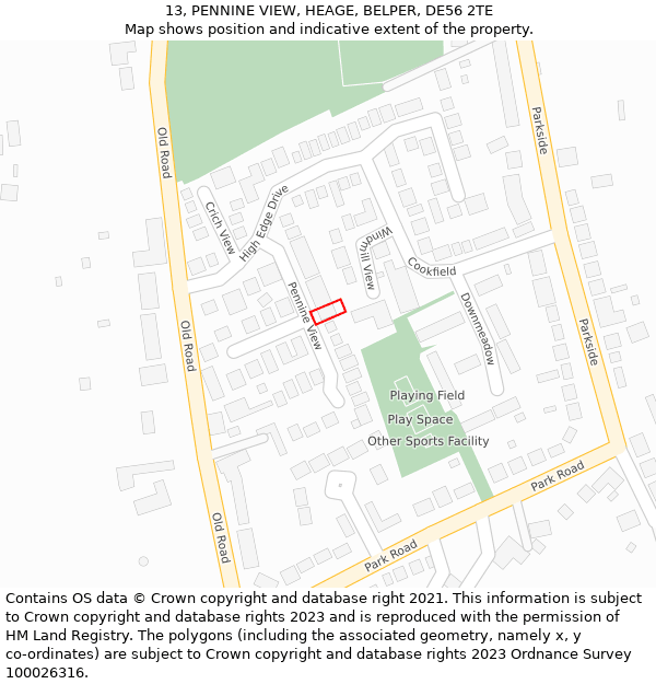 13, PENNINE VIEW, HEAGE, BELPER, DE56 2TE: Location map and indicative extent of plot