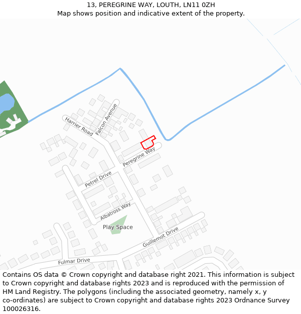 13, PEREGRINE WAY, LOUTH, LN11 0ZH: Location map and indicative extent of plot