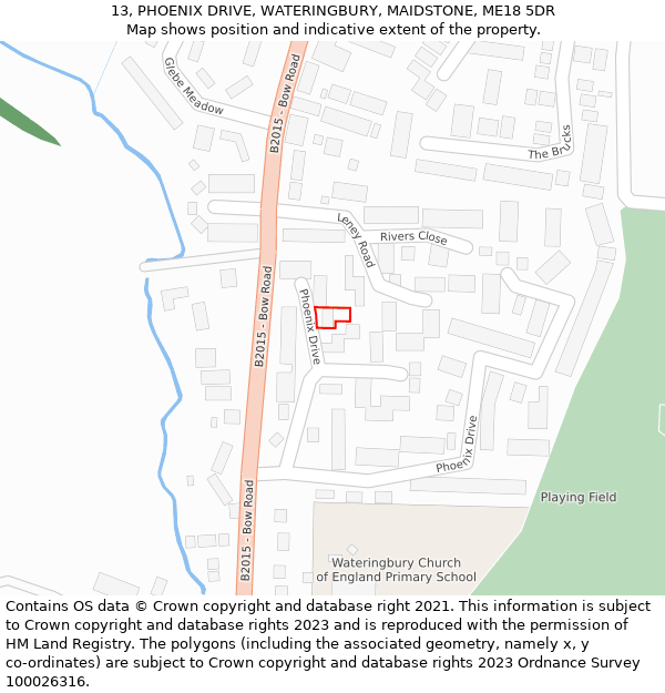 13, PHOENIX DRIVE, WATERINGBURY, MAIDSTONE, ME18 5DR: Location map and indicative extent of plot