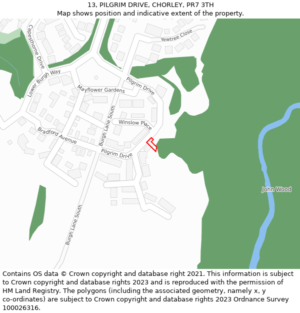 13, PILGRIM DRIVE, CHORLEY, PR7 3TH: Location map and indicative extent of plot