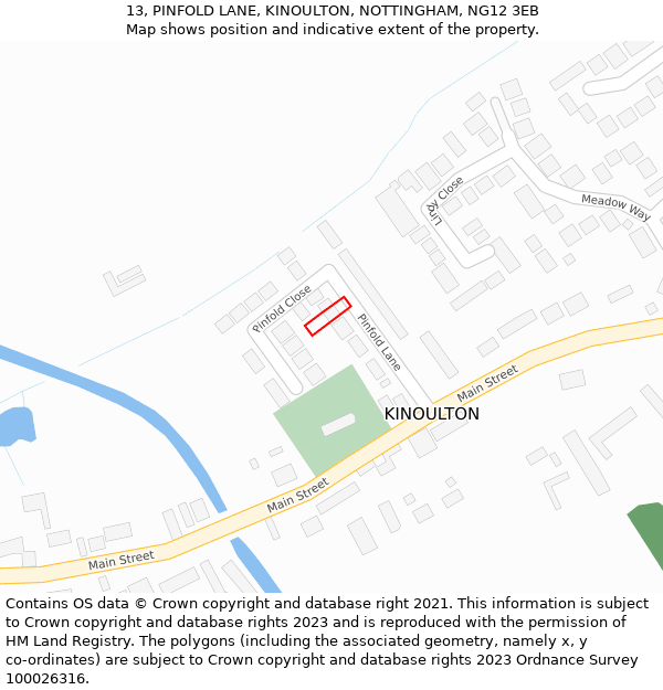 13, PINFOLD LANE, KINOULTON, NOTTINGHAM, NG12 3EB: Location map and indicative extent of plot