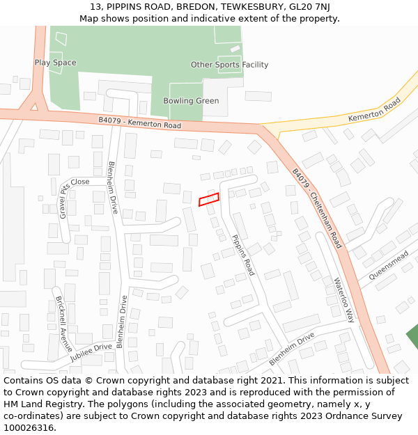 13, PIPPINS ROAD, BREDON, TEWKESBURY, GL20 7NJ: Location map and indicative extent of plot