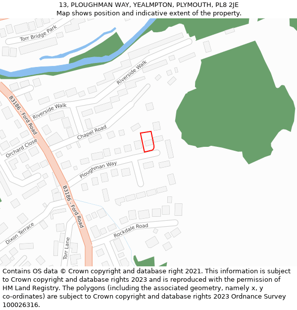 13, PLOUGHMAN WAY, YEALMPTON, PLYMOUTH, PL8 2JE: Location map and indicative extent of plot