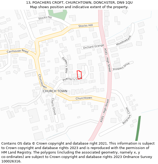 13, POACHERS CROFT, CHURCHTOWN, DONCASTER, DN9 1QU: Location map and indicative extent of plot