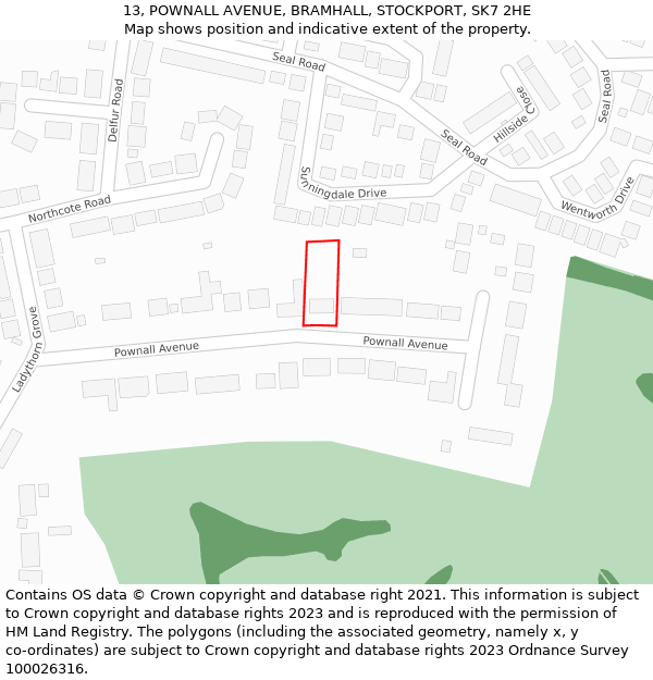 13, POWNALL AVENUE, BRAMHALL, STOCKPORT, SK7 2HE: Location map and indicative extent of plot