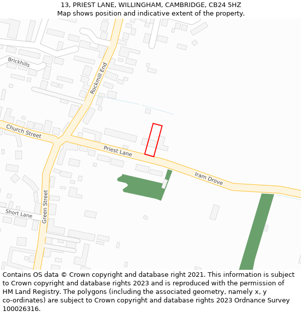 13, PRIEST LANE, WILLINGHAM, CAMBRIDGE, CB24 5HZ: Location map and indicative extent of plot