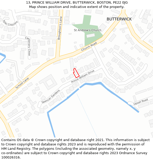 13, PRINCE WILLIAM DRIVE, BUTTERWICK, BOSTON, PE22 0JG: Location map and indicative extent of plot