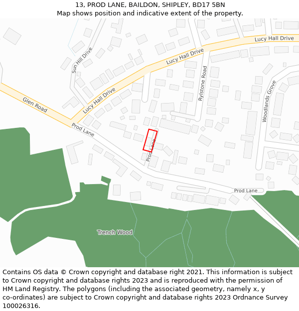 13, PROD LANE, BAILDON, SHIPLEY, BD17 5BN: Location map and indicative extent of plot