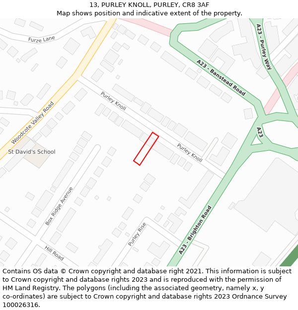 13, PURLEY KNOLL, PURLEY, CR8 3AF: Location map and indicative extent of plot