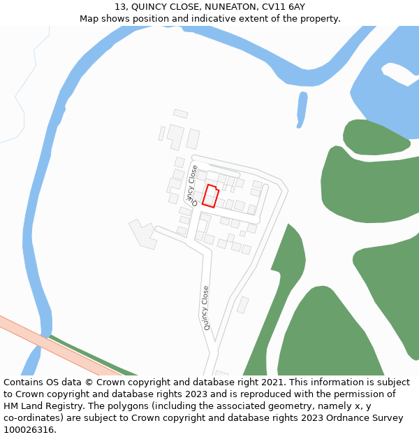 13, QUINCY CLOSE, NUNEATON, CV11 6AY: Location map and indicative extent of plot