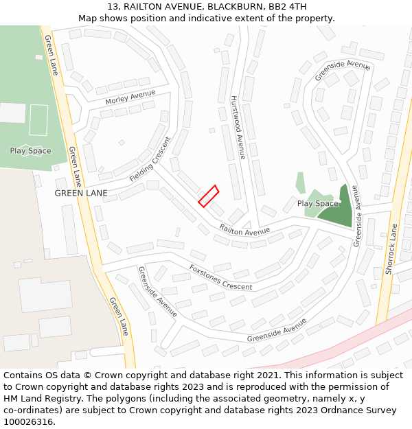 13, RAILTON AVENUE, BLACKBURN, BB2 4TH: Location map and indicative extent of plot