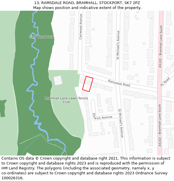 13, RAMSDALE ROAD, BRAMHALL, STOCKPORT, SK7 2PZ: Location map and indicative extent of plot