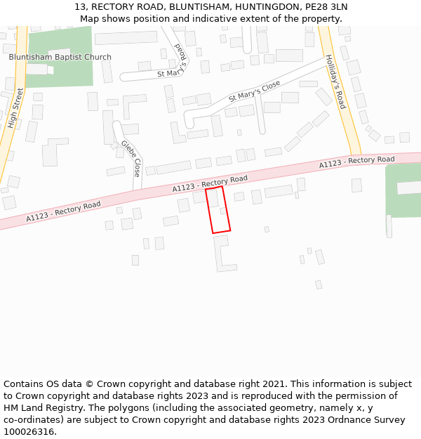 13, RECTORY ROAD, BLUNTISHAM, HUNTINGDON, PE28 3LN: Location map and indicative extent of plot