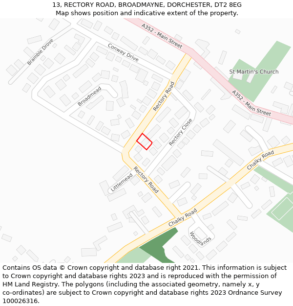 13, RECTORY ROAD, BROADMAYNE, DORCHESTER, DT2 8EG: Location map and indicative extent of plot
