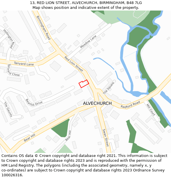 13, RED LION STREET, ALVECHURCH, BIRMINGHAM, B48 7LG: Location map and indicative extent of plot