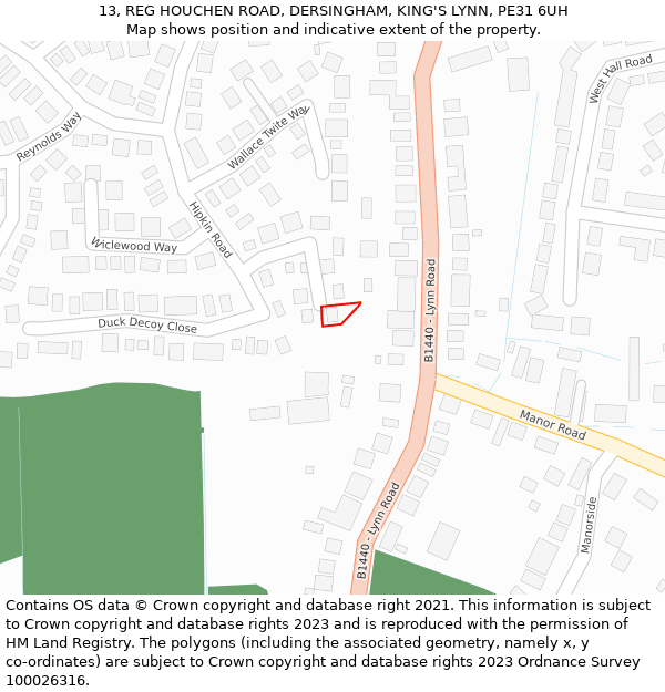 13, REG HOUCHEN ROAD, DERSINGHAM, KING'S LYNN, PE31 6UH: Location map and indicative extent of plot