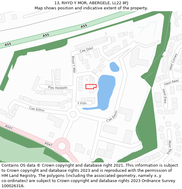 13, RHYD Y MOR, ABERGELE, LL22 8FJ: Location map and indicative extent of plot