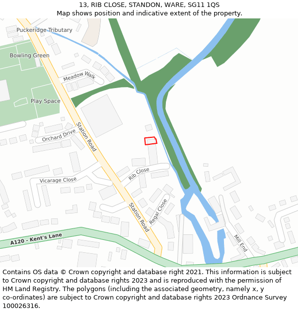 13, RIB CLOSE, STANDON, WARE, SG11 1QS: Location map and indicative extent of plot