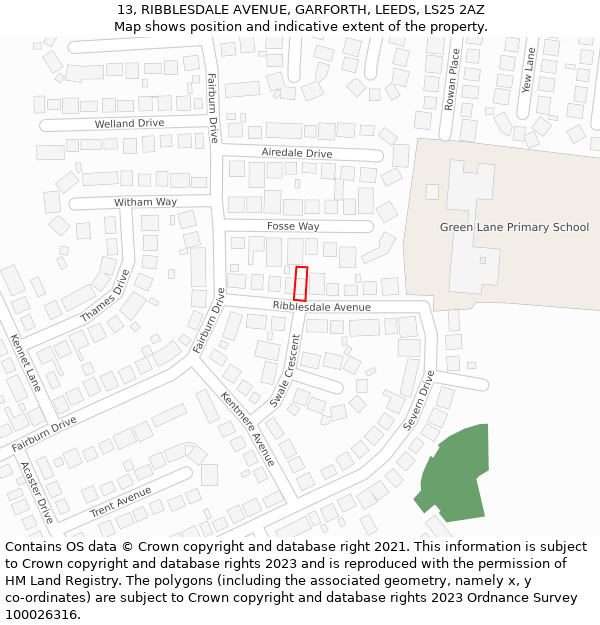 13, RIBBLESDALE AVENUE, GARFORTH, LEEDS, LS25 2AZ: Location map and indicative extent of plot