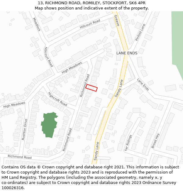 13, RICHMOND ROAD, ROMILEY, STOCKPORT, SK6 4PR: Location map and indicative extent of plot