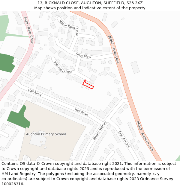 13, RICKNALD CLOSE, AUGHTON, SHEFFIELD, S26 3XZ: Location map and indicative extent of plot