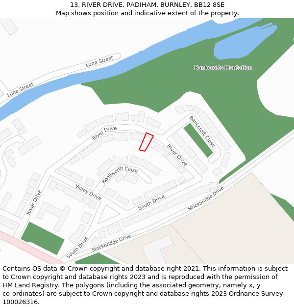 13, RIVER DRIVE, PADIHAM, BURNLEY, BB12 8SE: Location map and indicative extent of plot