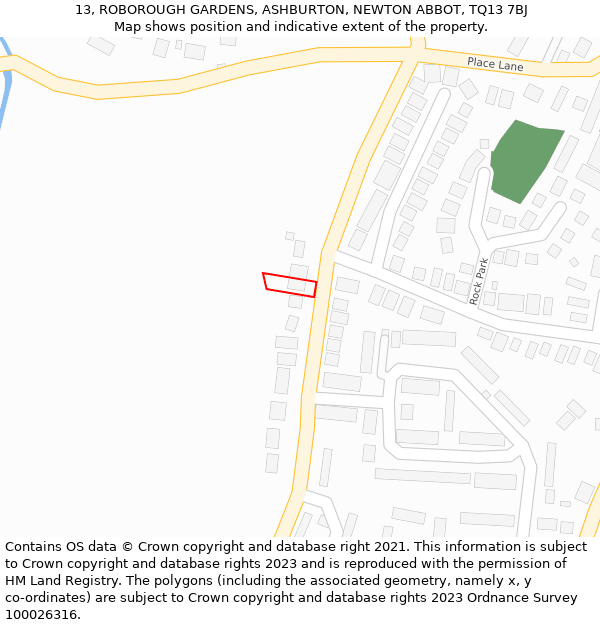 13, ROBOROUGH GARDENS, ASHBURTON, NEWTON ABBOT, TQ13 7BJ: Location map and indicative extent of plot