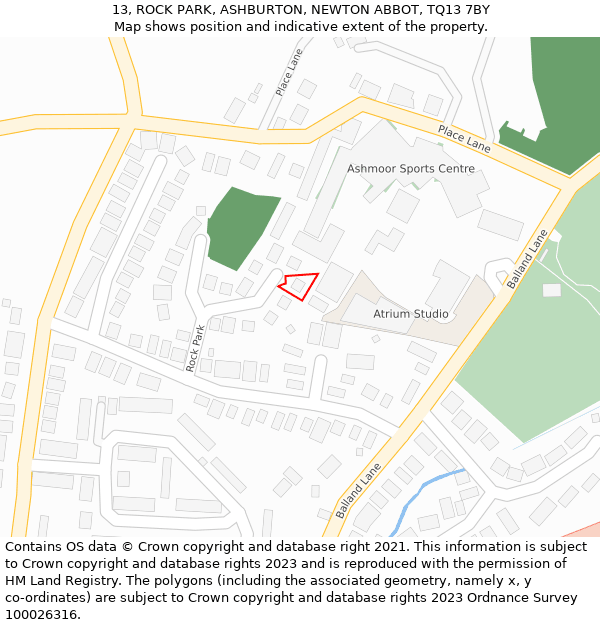 13, ROCK PARK, ASHBURTON, NEWTON ABBOT, TQ13 7BY: Location map and indicative extent of plot