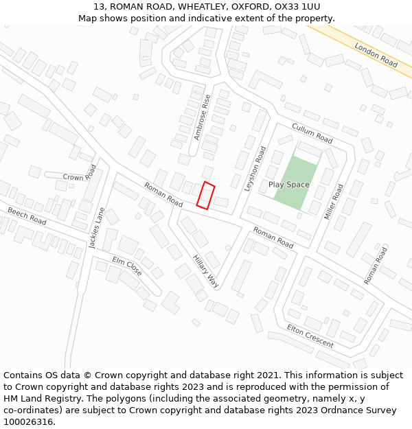 13, ROMAN ROAD, WHEATLEY, OXFORD, OX33 1UU: Location map and indicative extent of plot