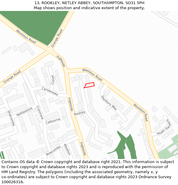 13, ROOKLEY, NETLEY ABBEY, SOUTHAMPTON, SO31 5PH: Location map and indicative extent of plot