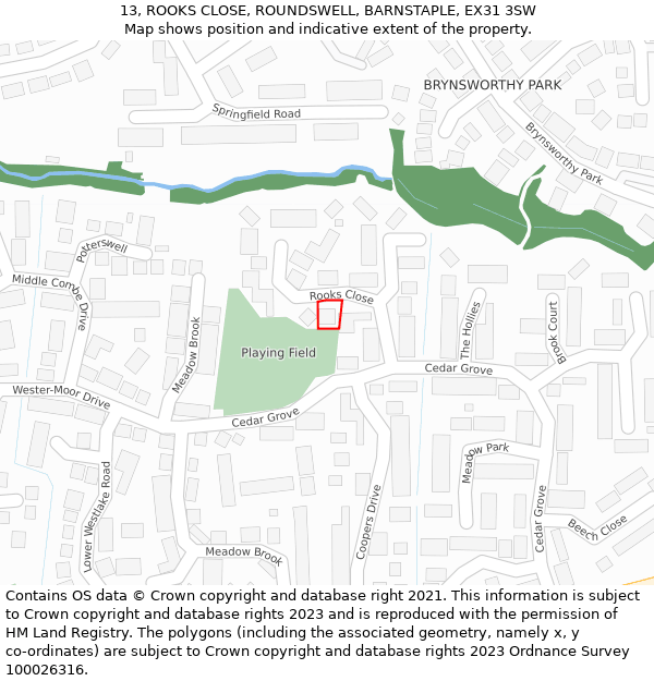 13, ROOKS CLOSE, ROUNDSWELL, BARNSTAPLE, EX31 3SW: Location map and indicative extent of plot